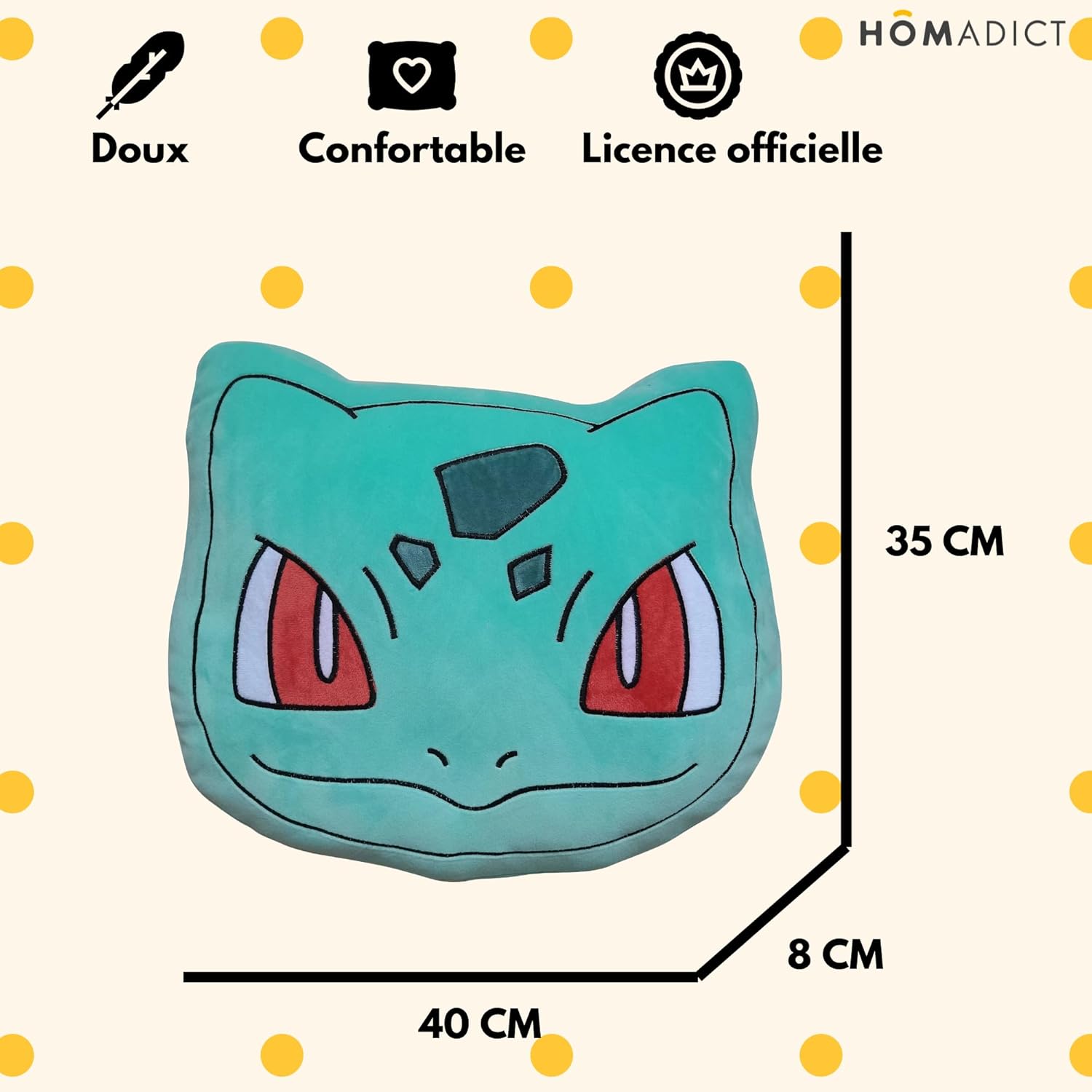 Coussin Bulbizarre – Peluche Officielle Pokémon | Forme Visage