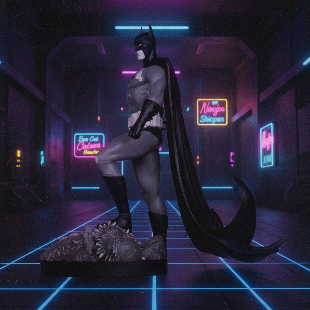Statuette Batman Black & White vue côté – style néon vintage