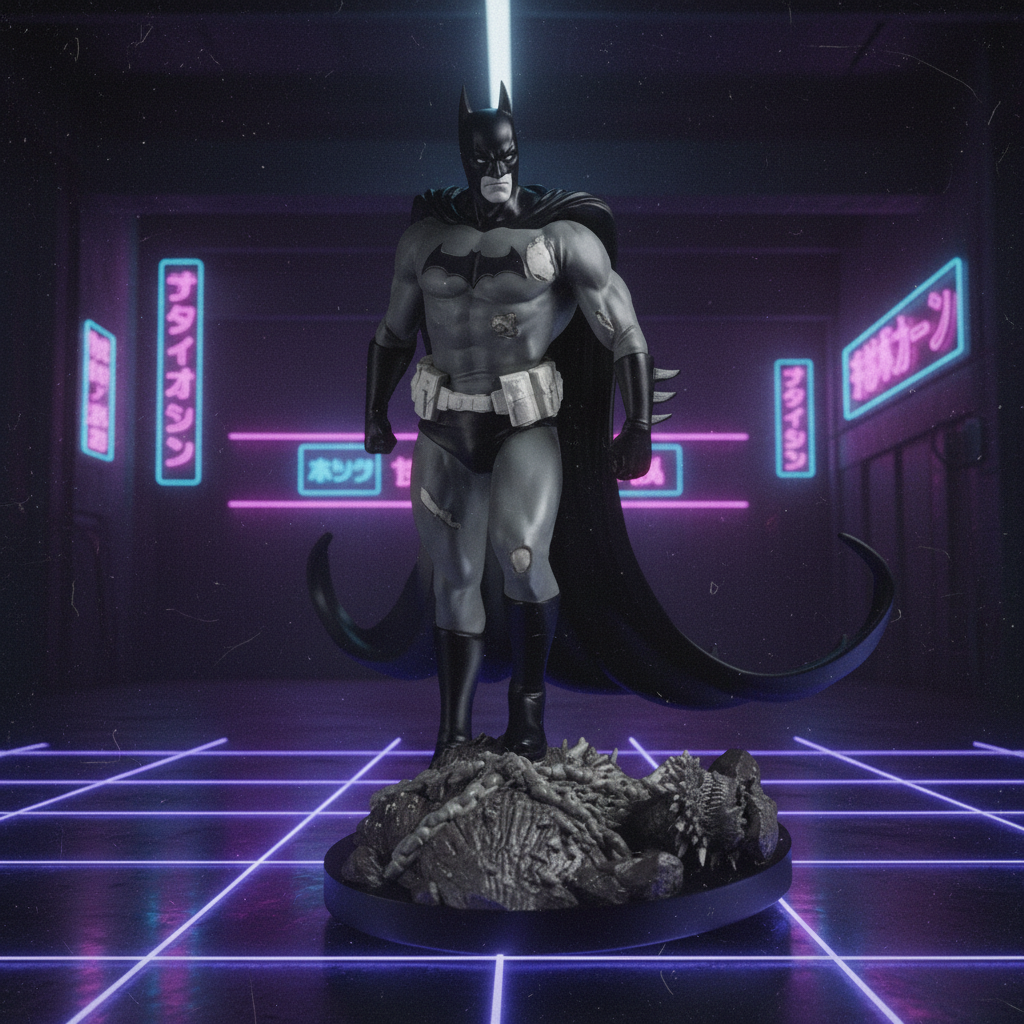Statuette Batman Black & White vue face – style néon vintage