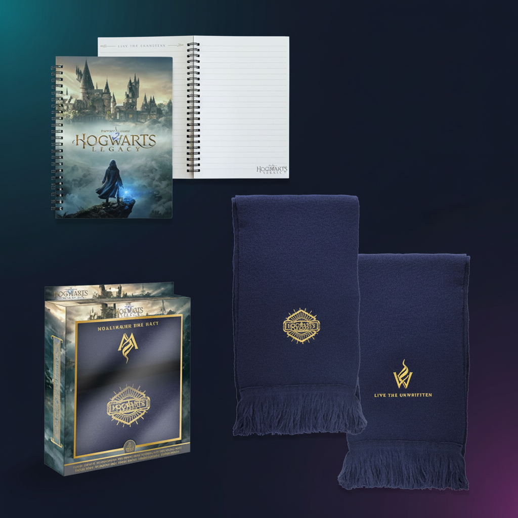 Set complet Hogwarts Legacy sur fond sombre uni néon