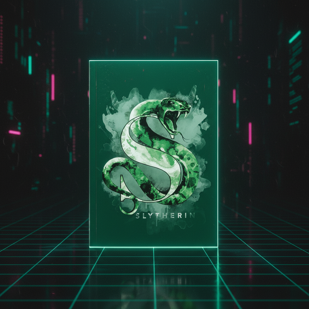 Carnet souple Serpentard Harry Potter style néon futuriste vert et argent