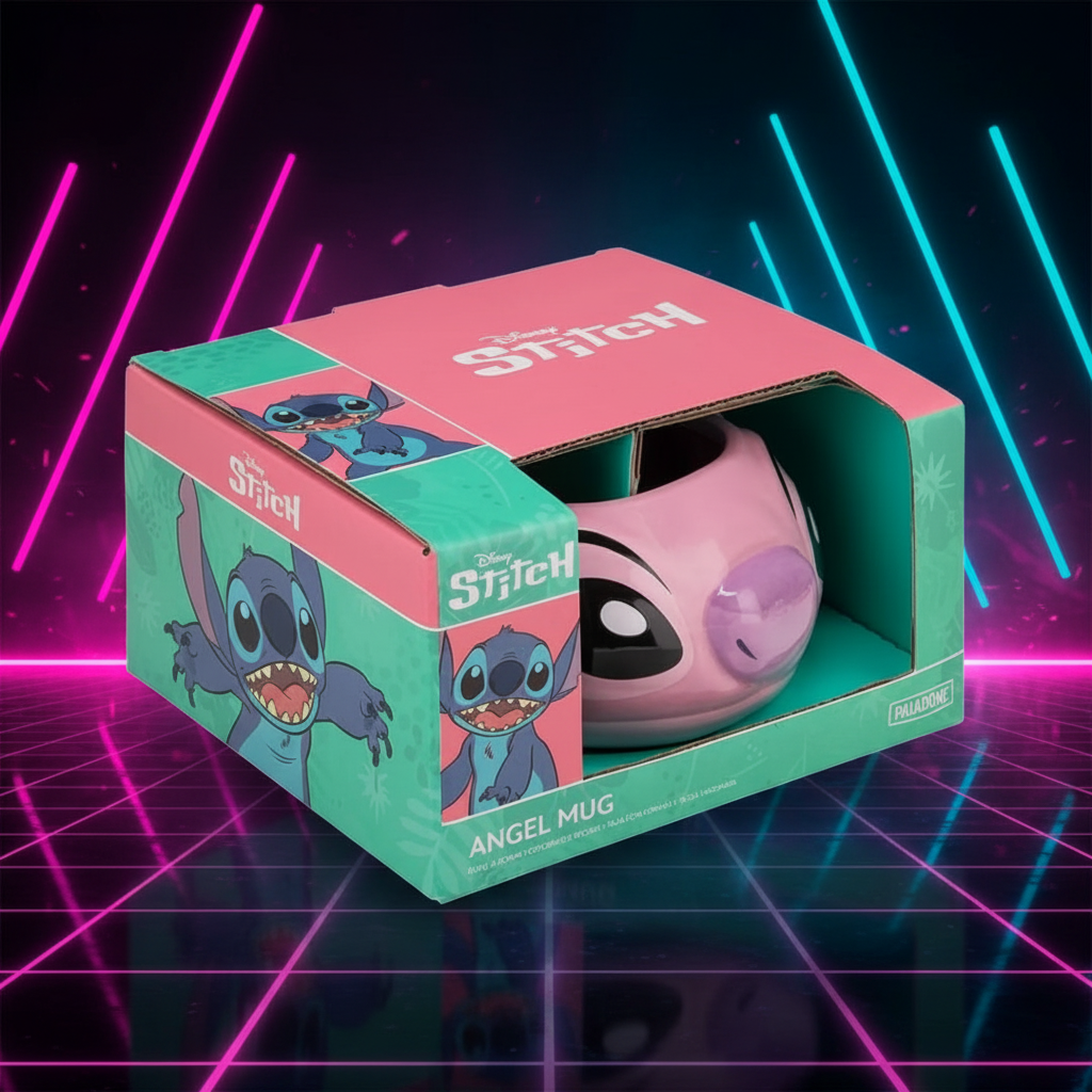 Mug 3D Angel Disney coffret Paladone vue 3/4 – neon futuriste