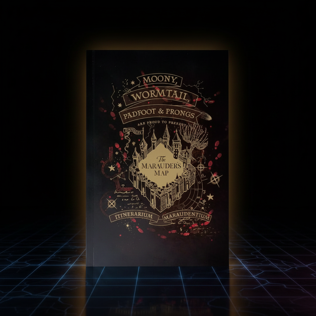 Carnet souple Carte du Maraudeur Harry Potter, couverture noire dorure or, style néon futuriste