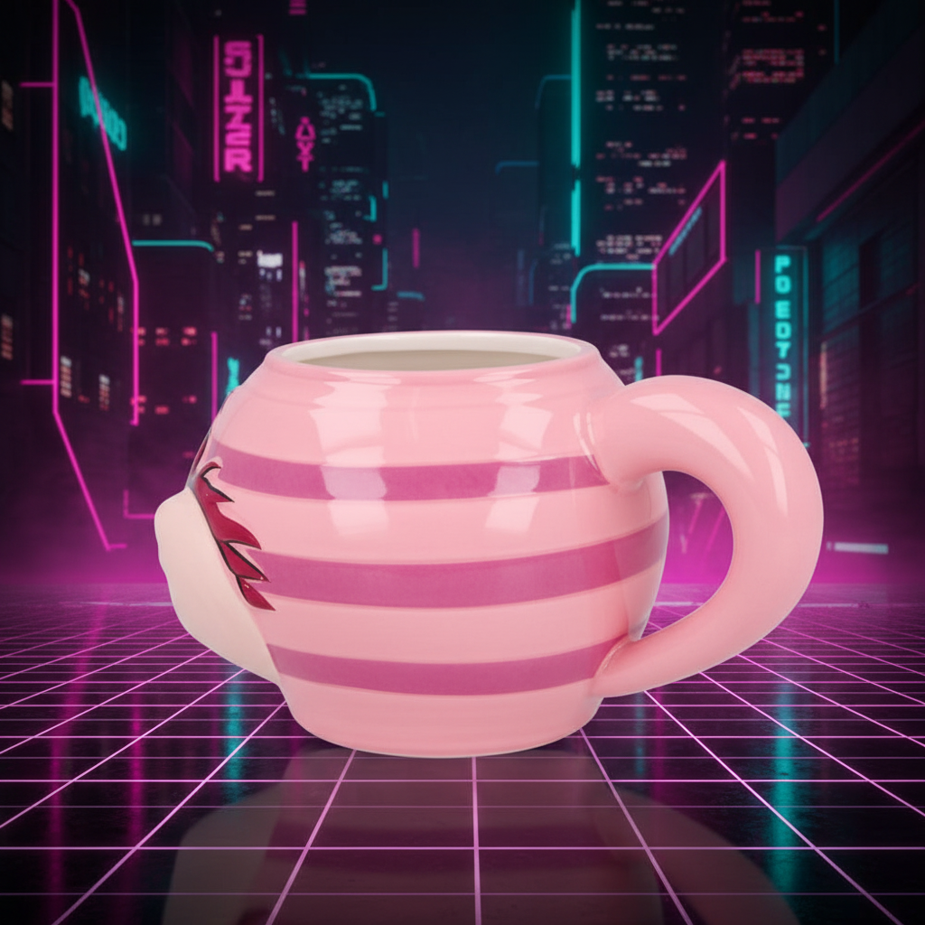 Mug 3D Chat du Cheshire vue dos – neon futuriste