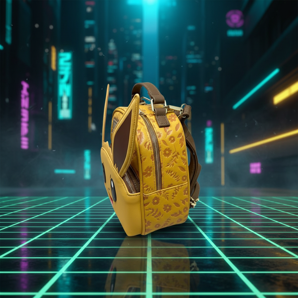 Sac à dos Loungefly Évoli vue côté – style néon futuriste