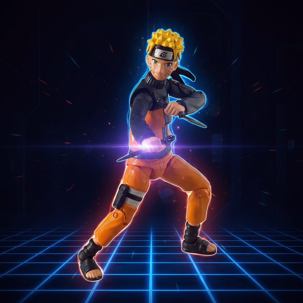 Figurine Naruto combat - visuel néon futuriste