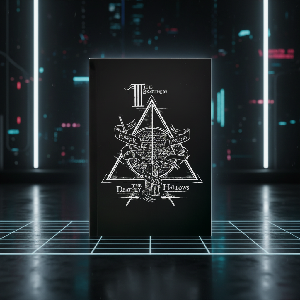 Carnet souple Reliques de la Mort Harry Potter, couverture noire illustration blanche, style néon futuriste