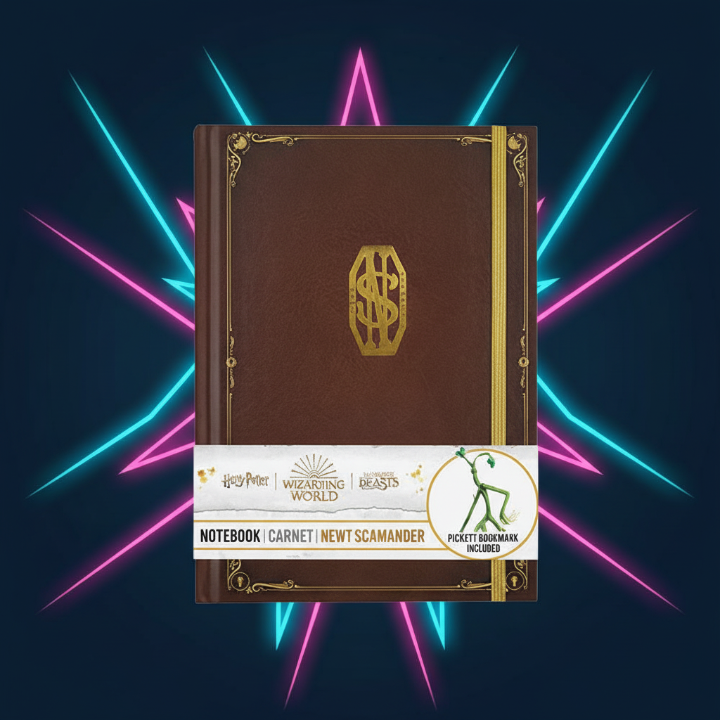 Carnet Animaux Fantastiques Newt Scamander couverture avant sur fond néon