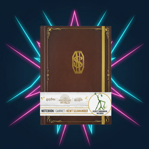 Carnet Animaux Fantastiques Newt Scamander couverture avant sur fond néon