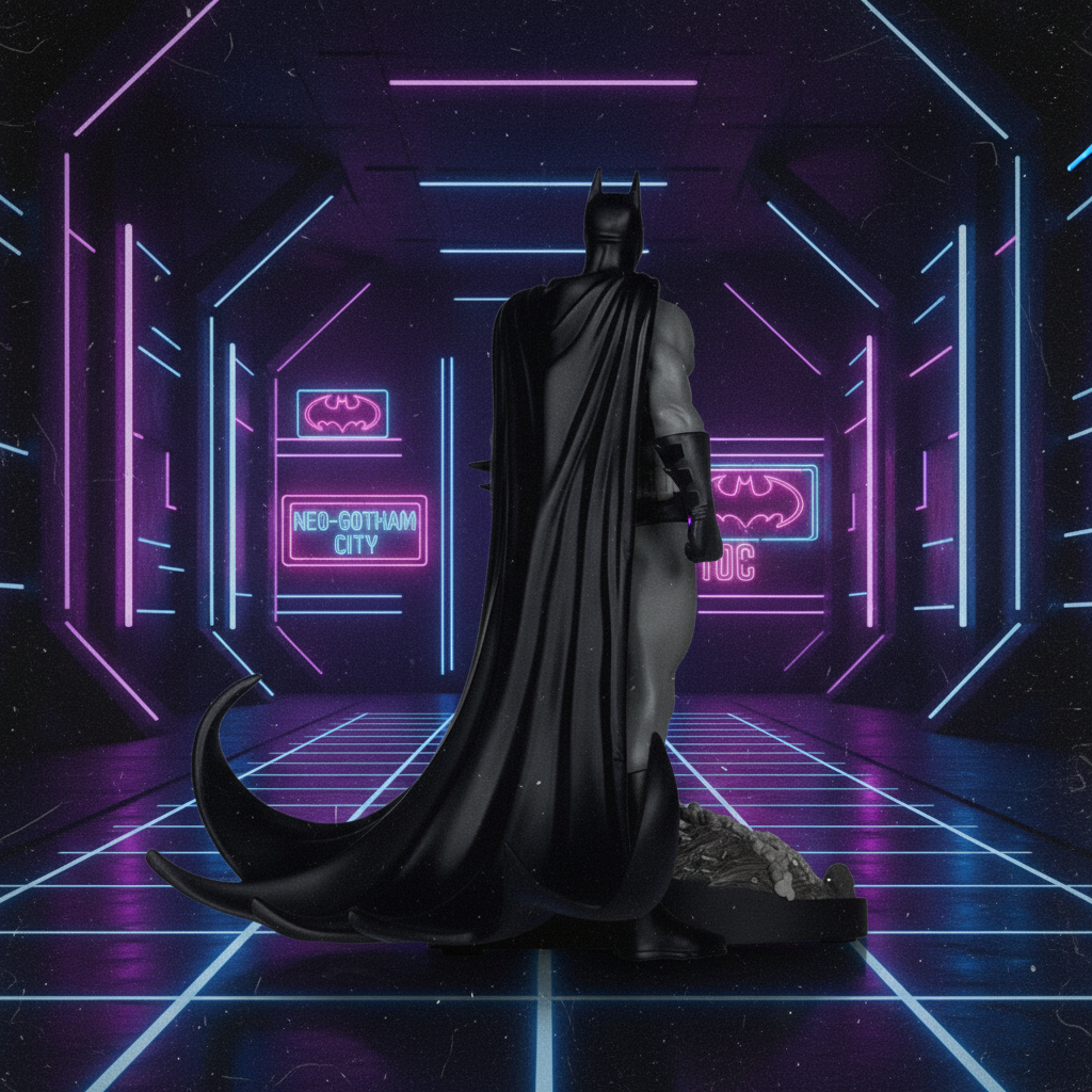 Statuette Batman Black & White vue dos – style néon vintage