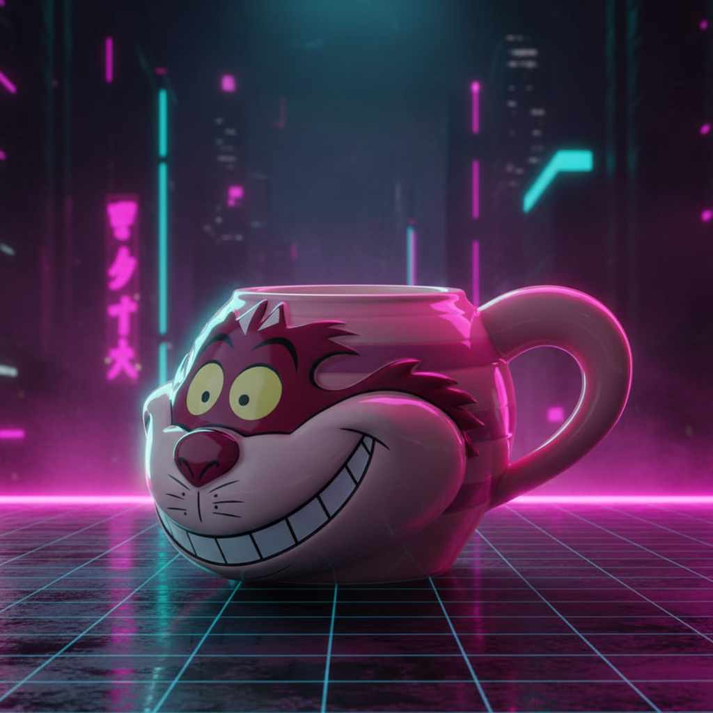Mug Cheshire Cat – neon futuriste